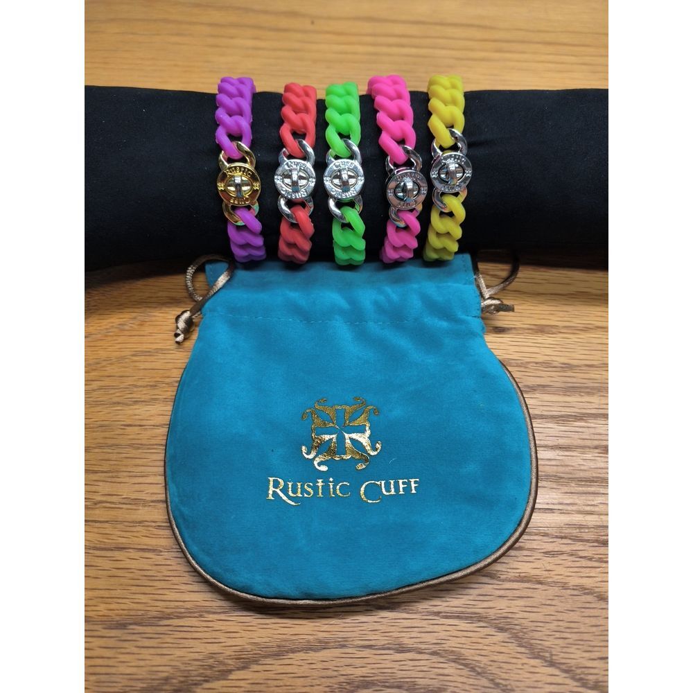 Lot Of 5 Different‎ Colors Rustic Cuff Turn Lock Silicone Mock Chain